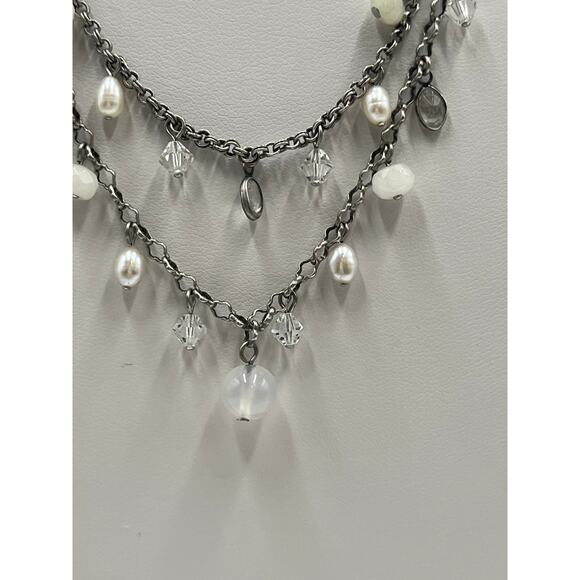 Liz Palacios Two Layered Pearl Crystal Necklace Swarovski USA Designer Vintage - Picture 5 of 9